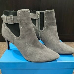 Calvin Klein Gray Suede Studded Pointed Toe Ankle Booties